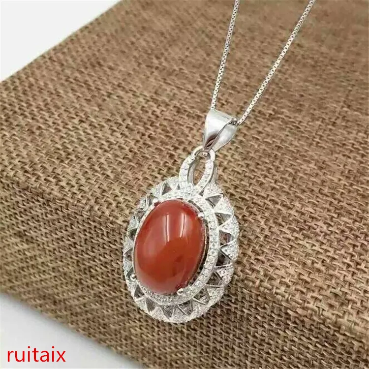 

KJJEAXCMY boutique jewels 925 sterling silver inlays natural south red agate ladies long pendant oval inlaid diamonds