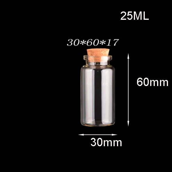 100pcs/lot 30*60*17mm 25ml Glass Bottles With Cork For Wedding Holiday Decoration Christmas Gift glass vial pendants Miniature
100pcs/lot 30*60*17mm 25ml Glass Bottles With Cork For Wedding Holiday Decoration Christmas Gift glass vial pendants Miniature