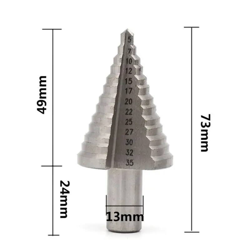 13 Step HSS Spiral Grooved Conical Cone Drill Bit Hole Cutter Tool Triangle Round Shank 5-35mm
13 Step HSS Spiral Grooved Conical Cone Drill Bit Hole Cutter Tool Triangle Round Shank 5-35mm