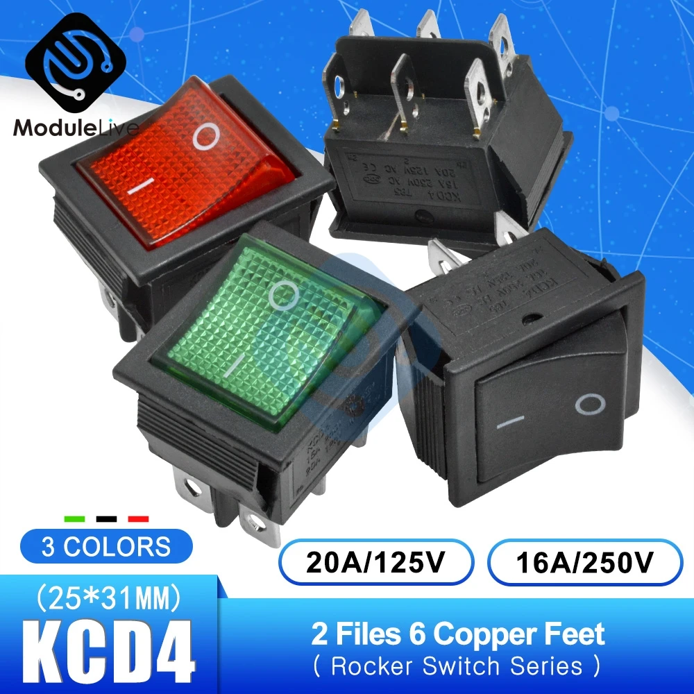KCD4 Rocker Switch Power Touch On/off Ship Type Switch 2 Files 6 Pins Feets with light 16A 250V 30A 125V 25*31mm Cap
KCD4 Rocker Switch Power Touch On/off Ship Type Switch 2 Files 6 Pins Feets with light 16A 250V 30A 125V 25*31mm Cap