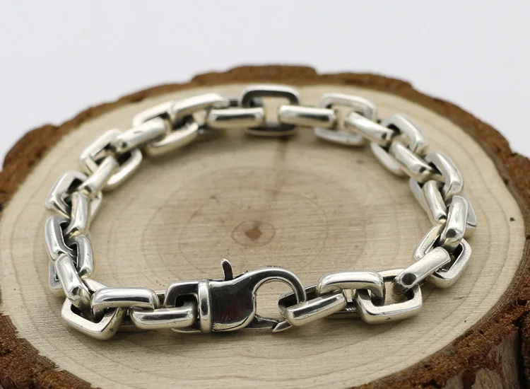 S925 Sterling Silver Personalized Punk Jewelry Simple Men And Women Retro Thai Fashion Smooth Bracelet Homme | Украшения и