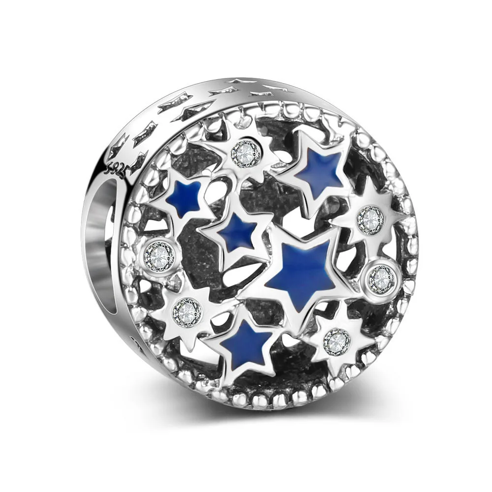 

Authentic 925 Sterling Silver Bead Shining Blue Stars Glaze Crystal Beads For Original Pandora Charm Bracelets & Bangles Jewelry