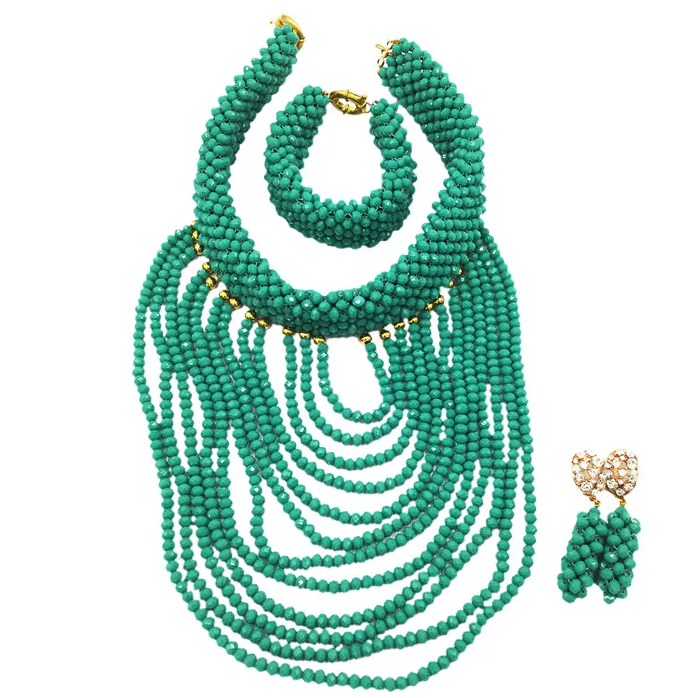 Cyan Green Costume Crystal Beaded Necklace Earrings Nigerian Wedding African Beads Jewelry Set for Women Party Gift DDK002
Cyan Green Costume Crystal Beaded Necklace Earrings Nigerian Wedding African Beads Jewelry Set for Women Party Gift DDK002