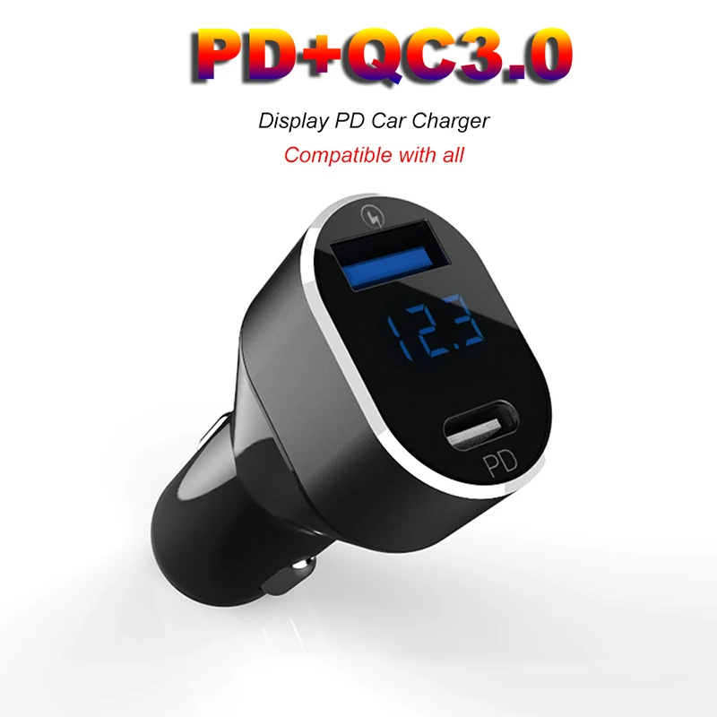 Дисплей PD автомобильное зарядное устройство двойной порт QC3.0 универсальное