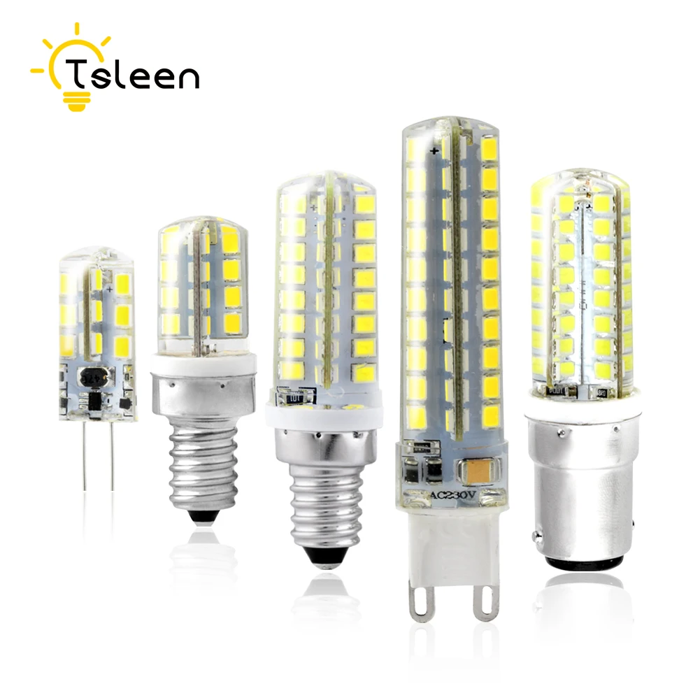 TSLEEN G4 G9 Светодиодная лампа “Кукуруза” лампы E12 E14 B15 220V & DC 12V SMD2835 24 64 Гб/32