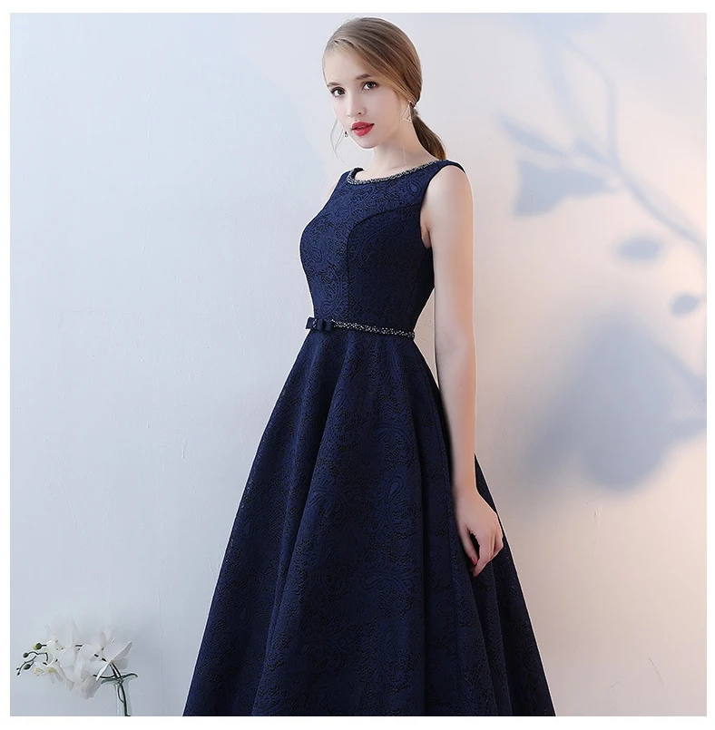 Simple Navy Blue Beading Lace Up Vestidos De Festa Backless Tea Length A-line Formal Evening Dresses Lace Wedding Party Gowns
Simple Navy Blue Beading Lace Up Vestidos De Festa Backless Tea Length A-line Formal Evening Dresses Lace Wedding Party Gowns