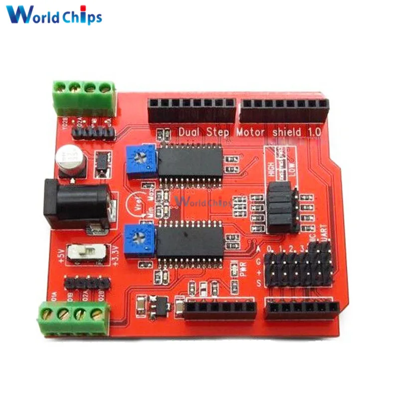 Двухшаговый экран драйвера двигателя для Arduino IO PWM CNC 3,3 В 5 В с чипами a3967.
Двухшаговый экран драйвера двигателя для Arduino IO PWM CNC 3,3 В 5 В с чипами a3967.
