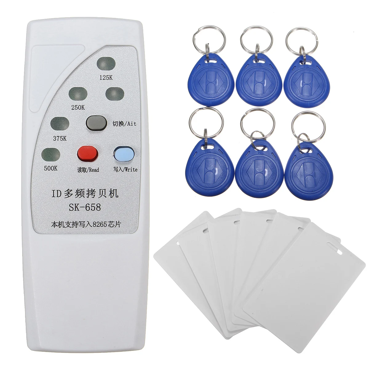 13Pcs Handheld 125KHz RFID ID Card Reader Writer Copier Duplicator Programmer + 6 Pcs Cards+6 Pcs Tags
13Pcs Handheld 125KHz RFID ID Card Reader Writer Copier Duplicator Programmer + 6 Pcs Cards+6 Pcs Tags