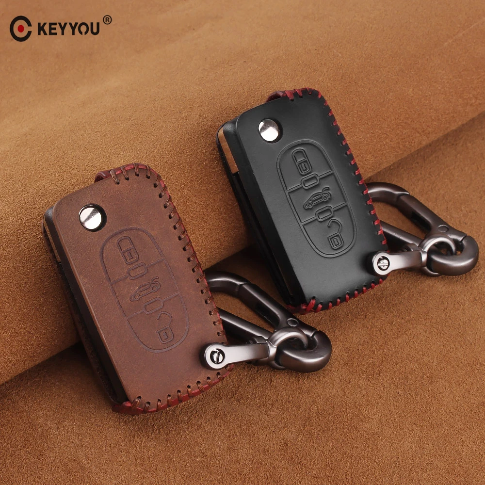 Кожаный чехол для ключей KEYYOU Peugeot 207 307 308 407 508 408 RCZ Citroen C2 C3 C4 C5 C6 Picasso Fob|Футляр