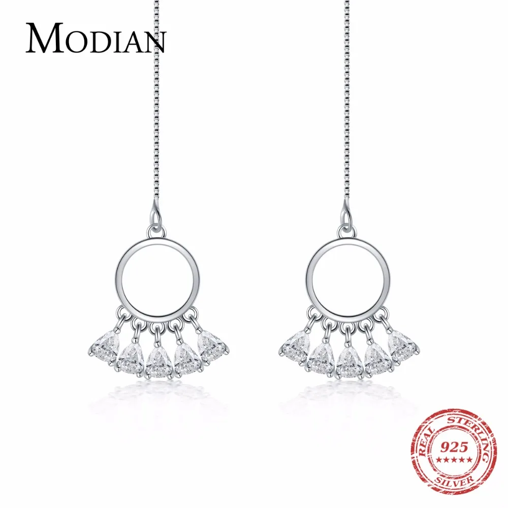 MODIAN 925 стерлингового серебра CZ с длинной бахромой модные серьги для женщин
