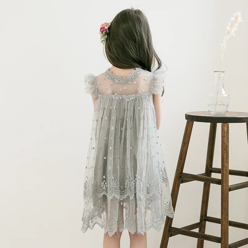 Платье для маленькой девочки Сетчатое свободное с рукавами-фонариками из тюля 2018
