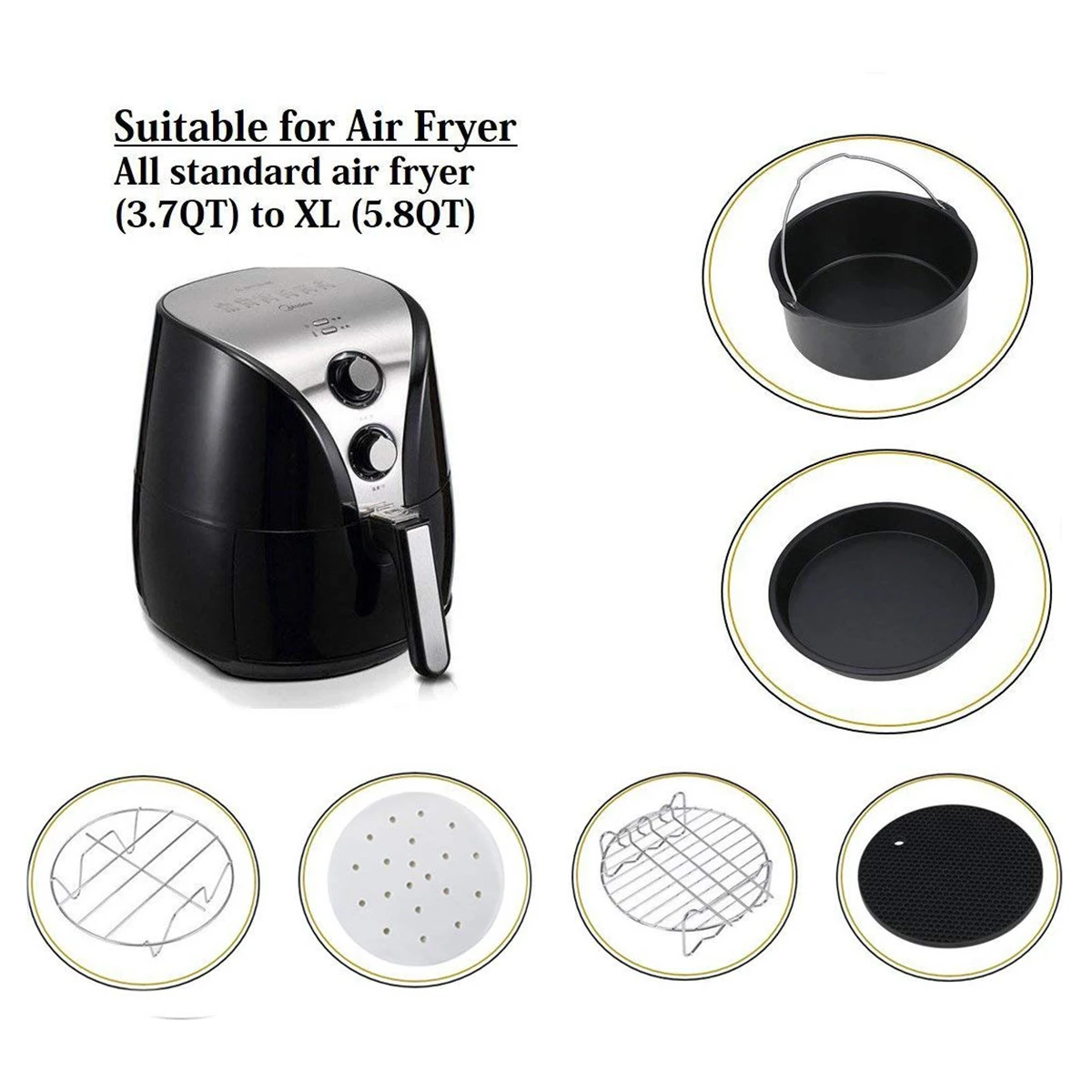 Air Fryer Accessories Air Fryer Set for Phillips Cozyna Air Fryer and Gowise Air Fryer Fit all 3.7QT - 5.3QT - 5.8QT
Air Fryer Accessories Air Fryer Set for Phillips Cozyna Air Fryer and Gowise Air Fryer Fit all 3.7QT - 5.3QT - 5.8QT