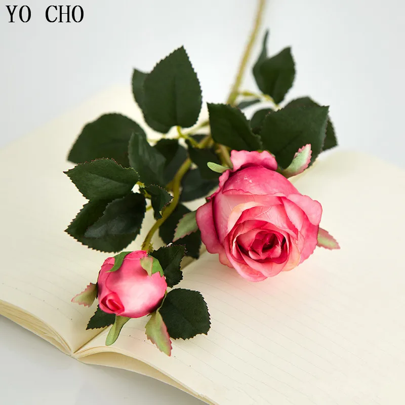 

YO CHO 2 Head Long Artificial Flowers Rose Silk Peony Flowers Wedding Flower Bouquet Party Home Decor Garden Fake Flowers