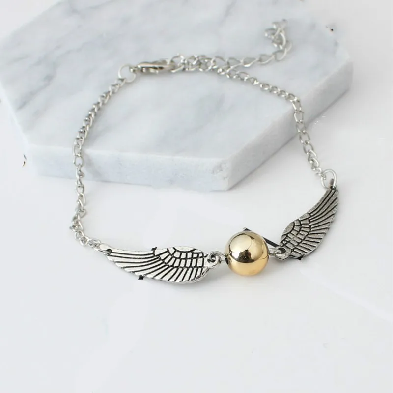 Mujer Pulseira Bijoux Новый Панк Snitch винтажный крыло перо pulseira браслет цепочка с бусинами