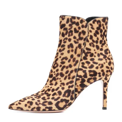 Women Elegant Leopard Flock Leather Pointed Toe Ankle Boots Side Zipper High Thin Heel Winter Short Booties Free Shipping
Women Elegant Leopard Flock Leather Pointed Toe Ankle Boots Side Zipper High Thin Heel Winter Short Booties Free Shipping