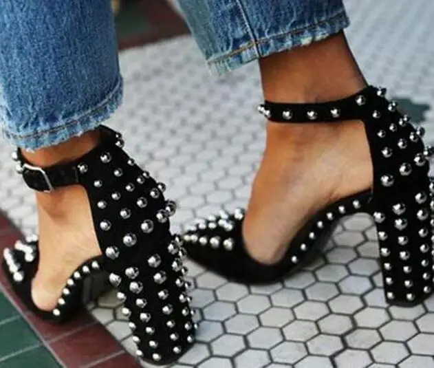 Fashion Square Heel Rivet Embellished Buckle Strap Pumps Chunky Heel Cut Out Cool Black Pointed Toe High Heel Party Ladies Shoes
Fashion Square Heel Rivet Embellished Buckle Strap Pumps Chunky Heel Cut Out Cool Black Pointed Toe High Heel Party Ladies Shoes