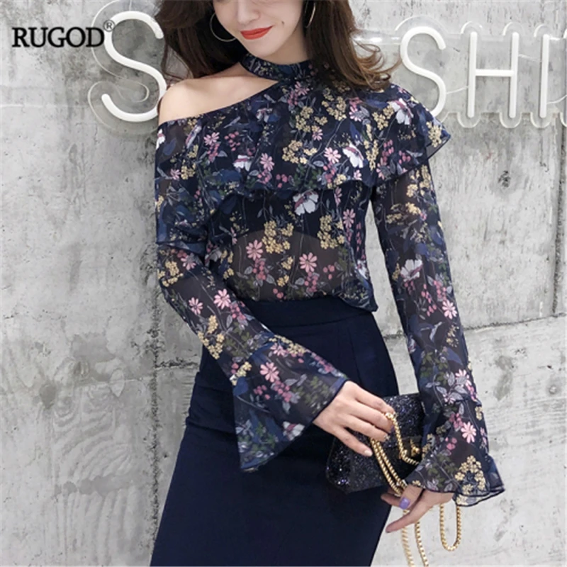 RUGOD Floral print elegant women blouses flare sleeves skew collar ruffled edge summer tops and blouses fashion blusas mujer
RUGOD Floral print elegant women blouses flare sleeves skew collar ruffled edge summer tops and blouses fashion blusas mujer