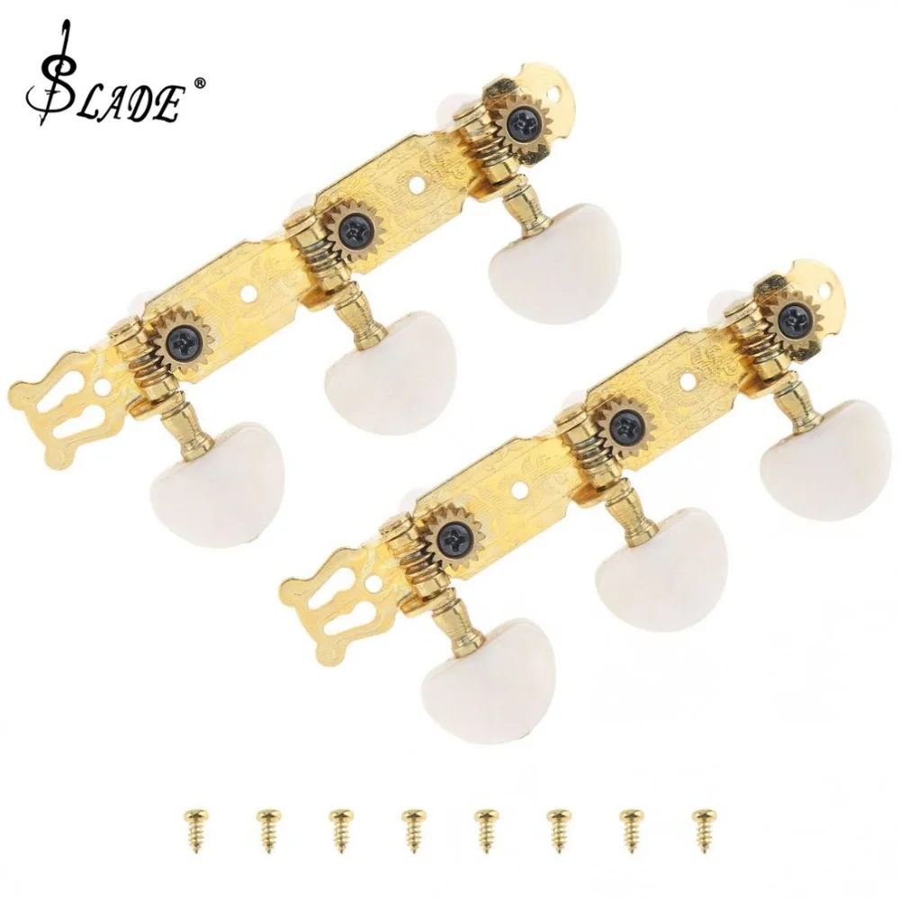 

1pair Gold Plated Classical Folk Guitar Tuning Pegs with Simulation Pearl Semicircle Buttons Machine Heads