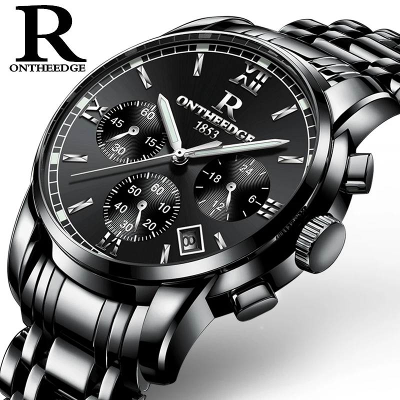 

Ontheedge Chronograph Watch Men Luminous Black Color Three Sub-dials Working Sports Army Military Watch Relojes