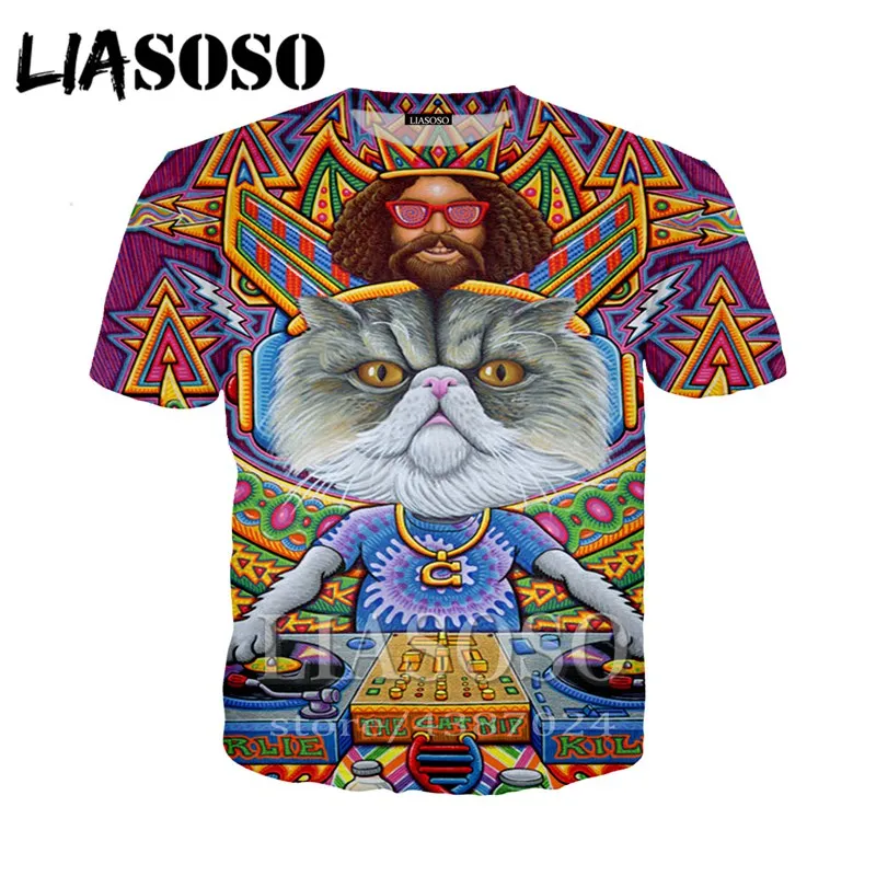 LIASOSO для мужчин и женщин 3d принт DJ Homme футболка Корона кошка хип хоп топы