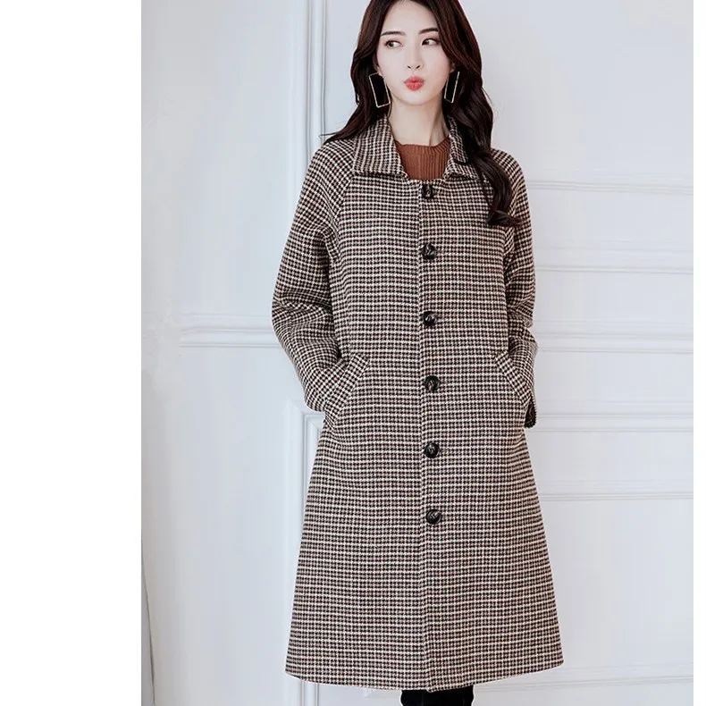 Korean Nice New Women Plaid Woolen Coat Autumn Winter Long Sleeve Wool Coats Fashion Female Long Woolen Outerwear
Korean Nice New Women Plaid Woolen Coat Autumn Winter Long Sleeve Wool Coats Fashion Female Long Woolen Outerwear