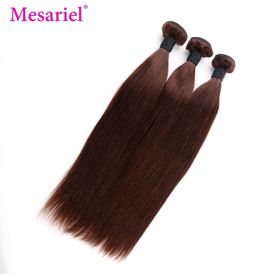 Mesariel Hair Malaysian Straight 1/3/4 Bundles Deals 100% Human Extension Dark Brown Color #2 Non Remy Weave | Шиньоны и парики