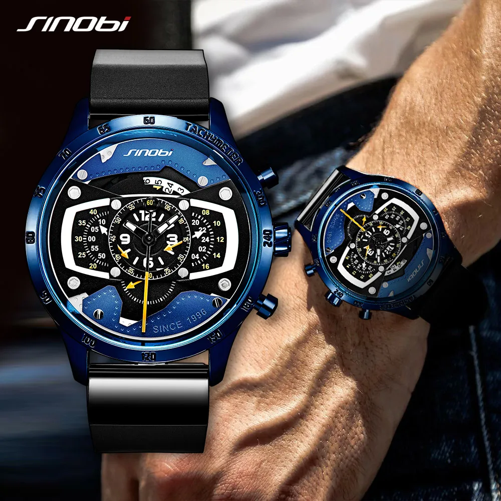 SINOBI Мужские часы модные с хронографом креативный дизайн автомобиля скоростные