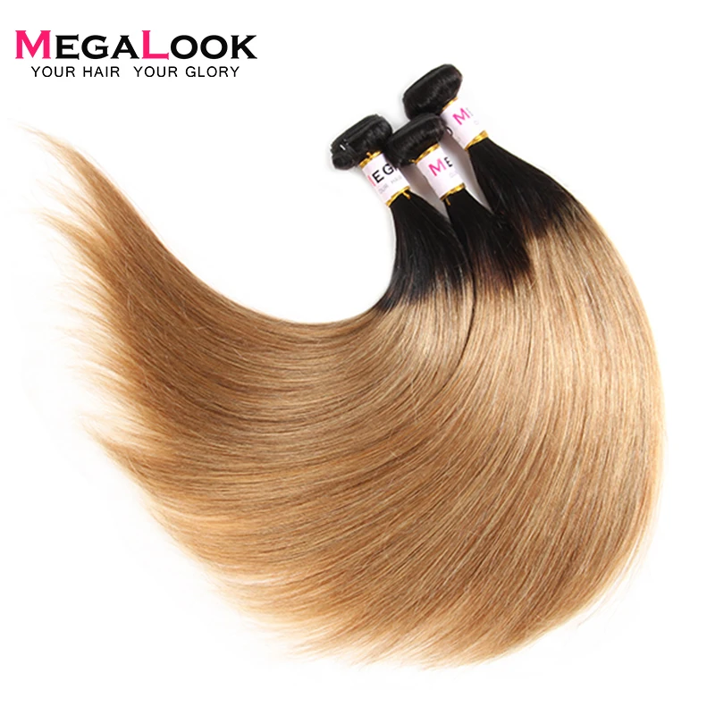 Megalook Ombre Пучки Волос Блондинка бразильский прямые волосы Remy натуральные