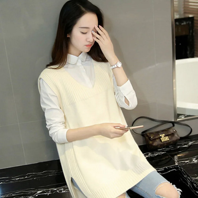 AKSLXDMMD 2019 Loose Casual Knitted Vest New Autumn Witner Women Solid V-neck Knitted Sweater Tops Pullover Female YR005
AKSLXDMMD 2019 Loose Casual Knitted Vest New Autumn Witner Women Solid V-neck Knitted Sweater Tops Pullover Female YR005