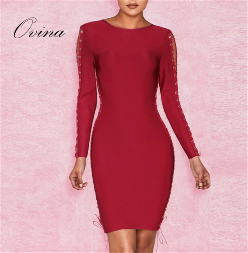 Fashion Celebrity Round Neck Long Sleeve Lace Up Side Above Knee Women Dress Bandage Dress
Fashion Celebrity Round Neck Long Sleeve Lace Up Side Above Knee Women Dress Bandage Dress