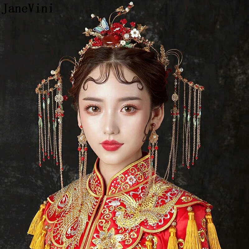 JaneVini Luxury Bridal Tiara Hair Jewelry Red Headdress Gold Tassel Headpiece Crown Ancient Chinese Hairpin Wedding Accessories
JaneVini Luxury Bridal Tiara Hair Jewelry Red Headdress Gold Tassel Headpiece Crown Ancient Chinese Hairpin Wedding Accessories
