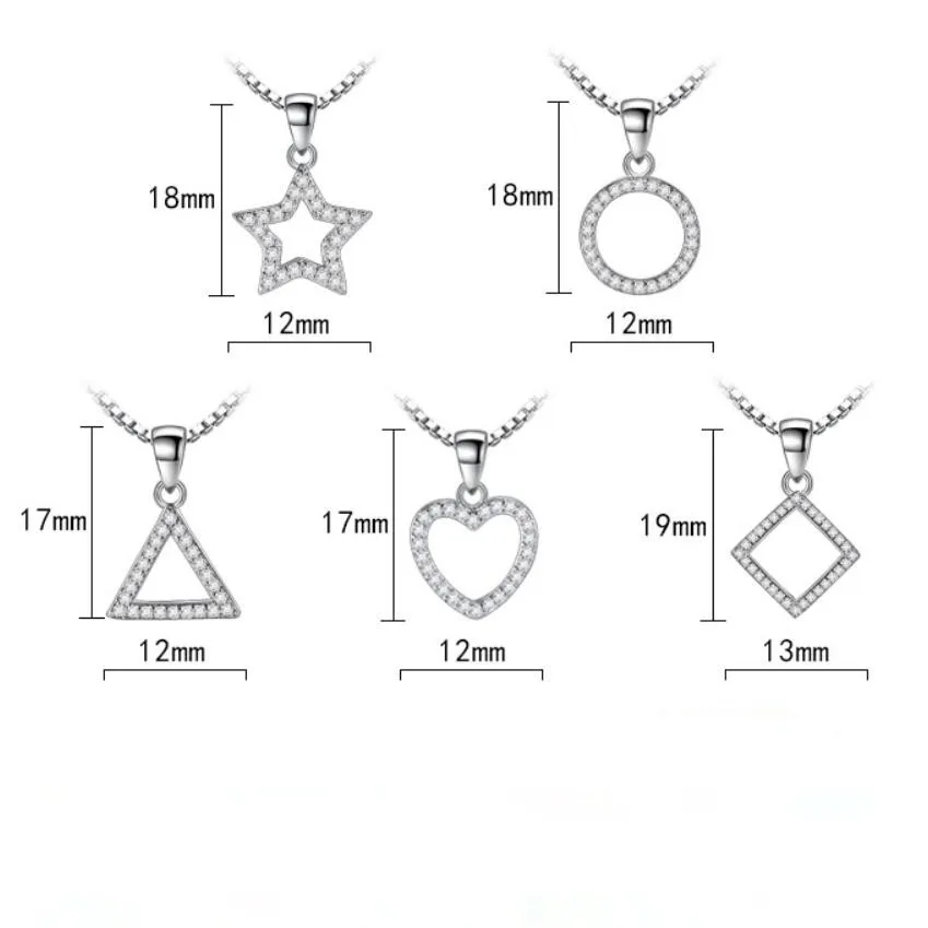 New 5 Modle Crystal Zircon Star Heart Circle Square Pendant Necklaces For Women 925 Sterling Silver Match 45cm Box Chain SAN77
New 5 Modle Crystal Zircon Star Heart Circle Square Pendant Necklaces For Women 925 Sterling Silver Match 45cm Box Chain SAN77