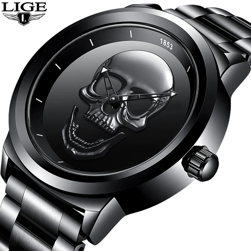 LIGE Men Skull Watch Brands Luxury Stainless Steel Quartz Watches Mens Business Fashion Waterproof Retro Clock Relogio Masculino
LIGE Men Skull Watch Brands Luxury Stainless Steel Quartz Watches Mens Business Fashion Waterproof Retro Clock Relogio Masculino