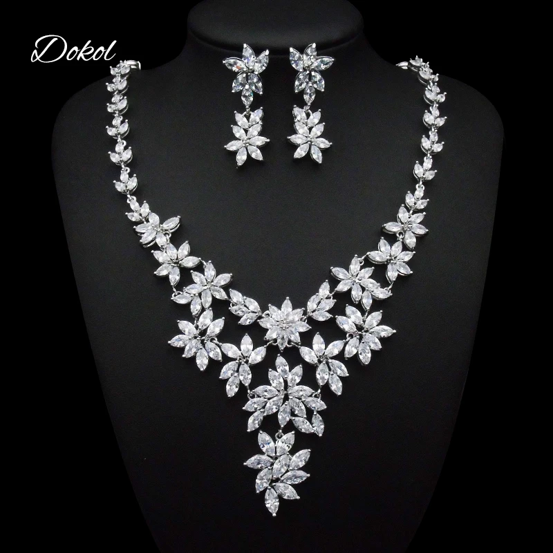 DOKOL Luxury CZ Flower Cluster Bridal Necklace Sets Silver Color Marquise Cut Zircon Wedding Jewelry Set bijoux femme DKS0038
DOKOL Luxury CZ Flower Cluster Bridal Necklace Sets Silver Color Marquise Cut Zircon Wedding Jewelry Set bijoux femme DKS0038