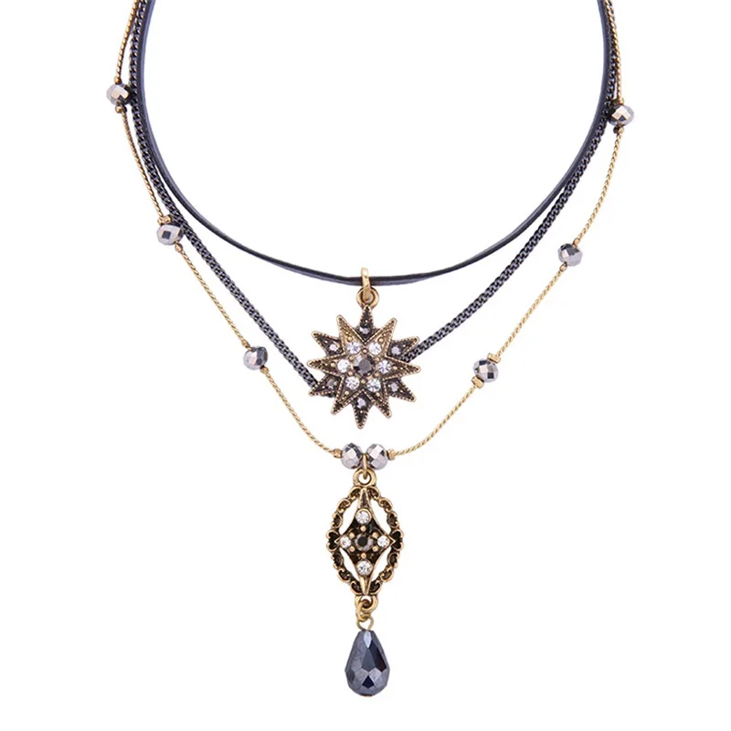 Multilayer temperament water drop type black crystal pendant collar banquet dress necklace European and American fashion jewelry
Multilayer temperament water drop type black crystal pendant collar banquet dress necklace European and American fashion jewelry