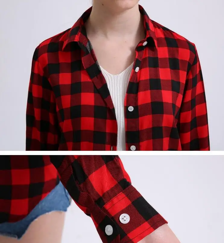 Dioufond Classic Plaid Shirts Women Cotton Tops Female Fashion Blusas Red Plaid Blouses Thin Summer Style Autumn Clothing 2018
Dioufond Classic Plaid Shirts Women Cotton Tops Female Fashion Blusas Red Plaid Blouses Thin Summer Style Autumn Clothing 2018