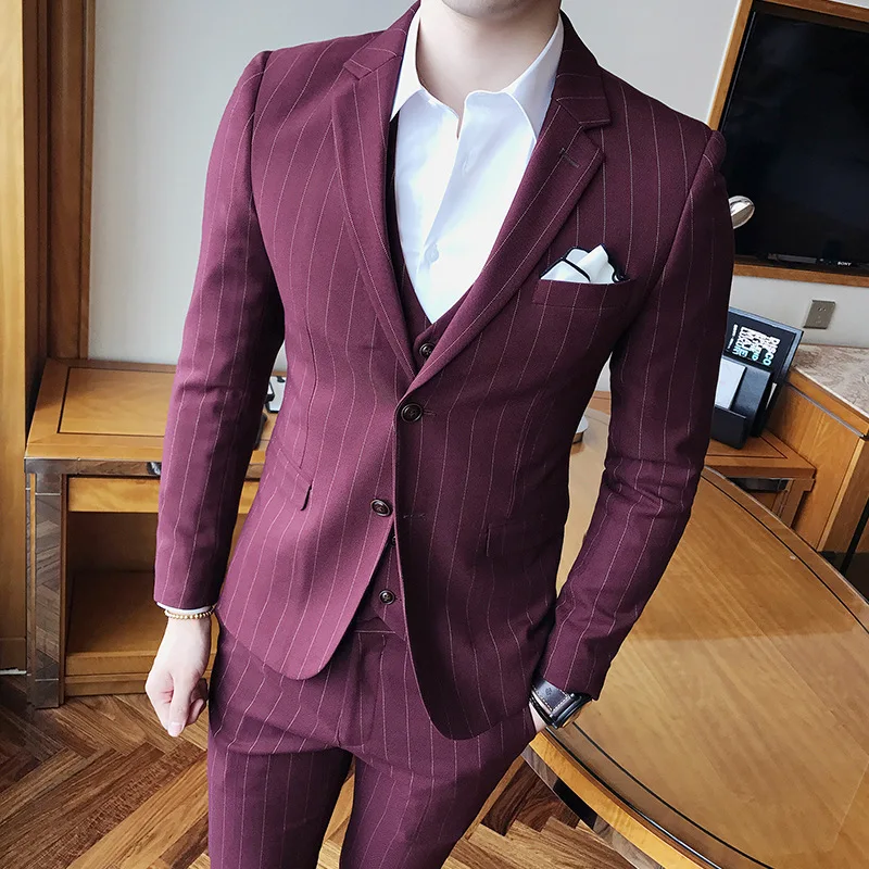 Black Navy Blue Men Striped Wedding Three-piece Suit Sets Formal Fashion Slim Fit Business Dress Suits (Blazers+Vest+Pants)
Black Navy Blue Men Striped Wedding Three-piece Suit Sets Formal Fashion Slim Fit Business Dress Suits (Blazers+Vest+Pants)