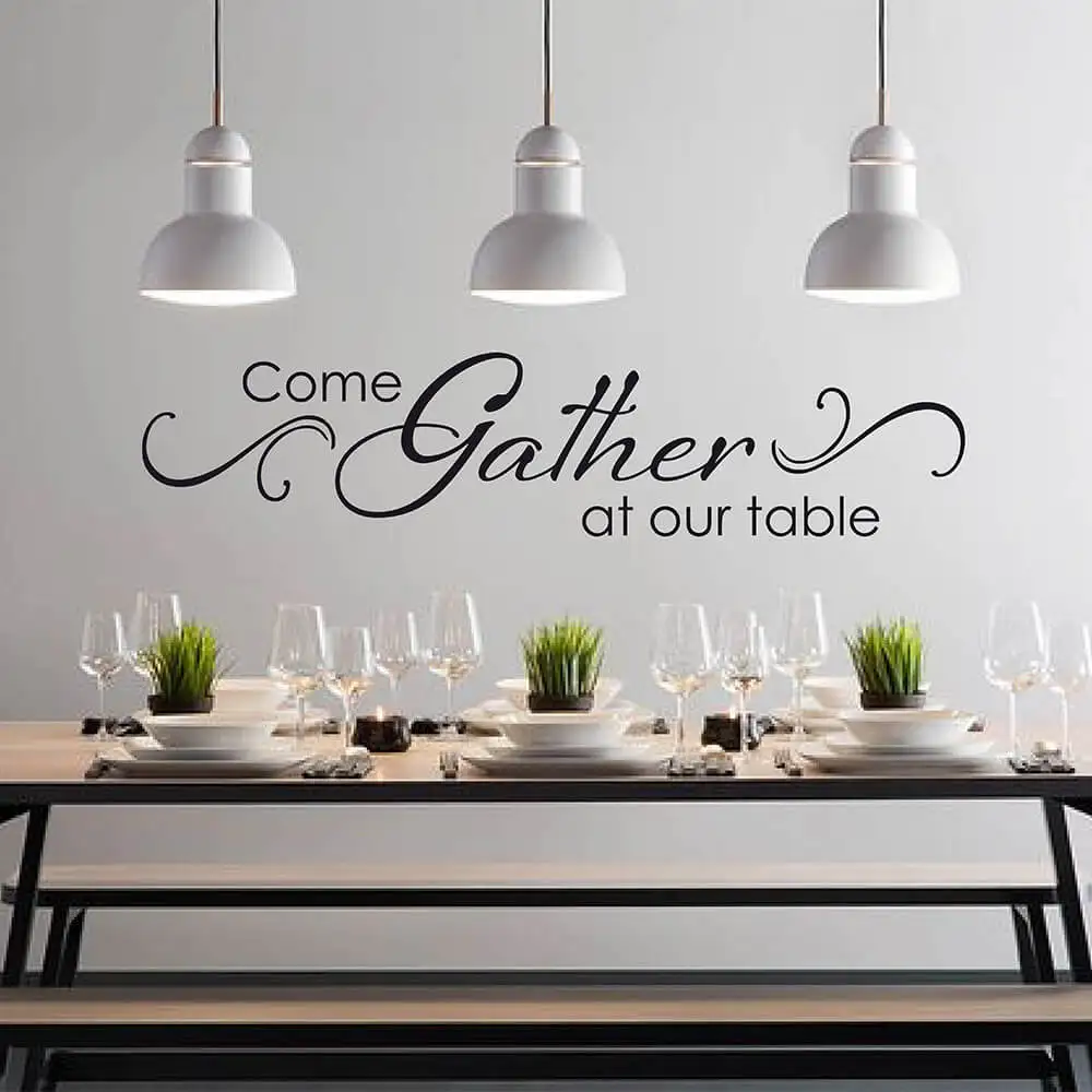 Come Gather at our Table Decal with Scroll design Dining Room Wall Decal Kitchen Quote Wall Sticker Family Quote Wall Decor 857Q
Come Gather at our Table Decal with Scroll design Dining Room Wall Decal Kitchen Quote Wall Sticker Family Quote Wall Decor 857Q