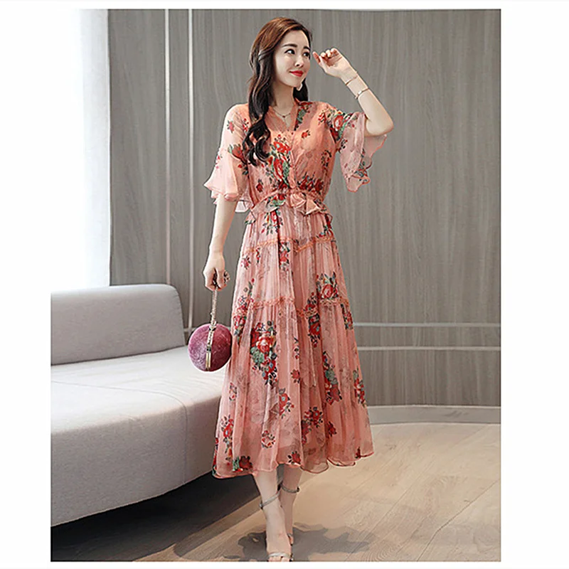 Long Section Big swing Dress Female Models 2019 Summer New Elastic Waist Temperament Lady Fashion Elegant Printed Chiffon Dress
Long Section Big swing Dress Female Models 2019 Summer New Elastic Waist Temperament Lady Fashion Elegant Printed Chiffon Dress