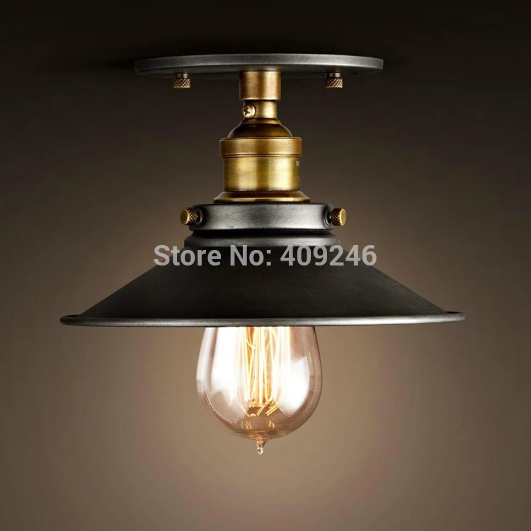 

Loft 8.7 Inch Vintage Industrial E27 Edison Retro Metal Ceiling Light American Iron Semi Flush Mount Painted Finish Ceiling Lamp