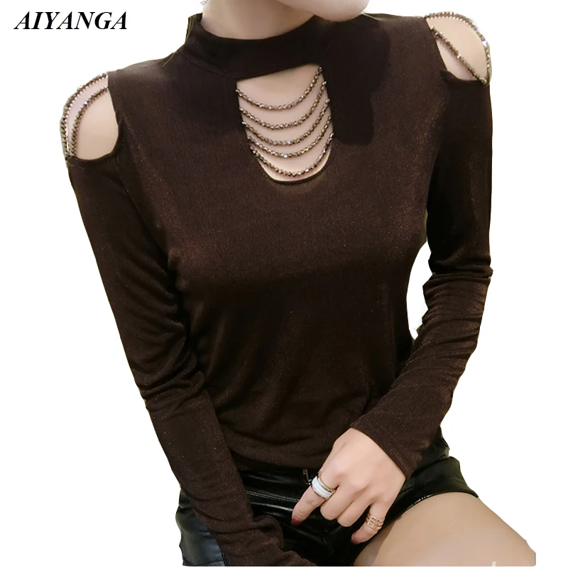 Hollow Beading T-shirts Women 2019 Spring T Shirt Long Sleeve Tees Female Slim elasticity Sexy T Shirt Chic Off Shoulder Tops
Hollow Beading T-shirts Women 2019 Spring T Shirt Long Sleeve Tees Female Slim elasticity Sexy T Shirt Chic Off Shoulder Tops