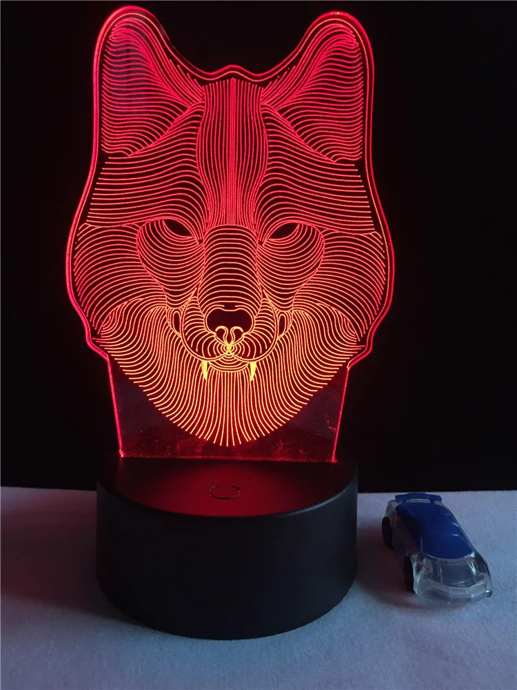 3D лампа в виде головы волка светодиодная RGB домашний декоративный ночник с USB