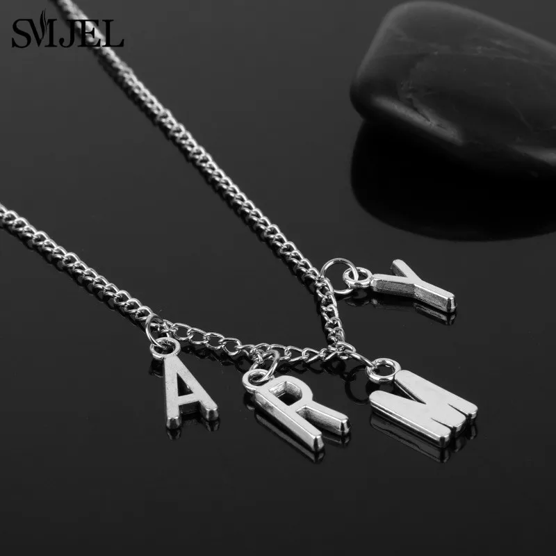 SMJEL KPOP ожерелья с армейскими надписями для мужчин и женщин, модное ожерелье с кулоном Jiminn для мальчиков, колье-чокер 2019, новое поступление
SMJEL KPOP ожерелья с армейскими надписями для мужчин и женщин, модное ожерелье с кулоном Jiminn для мальчиков, колье-чокер 2019, новое поступление