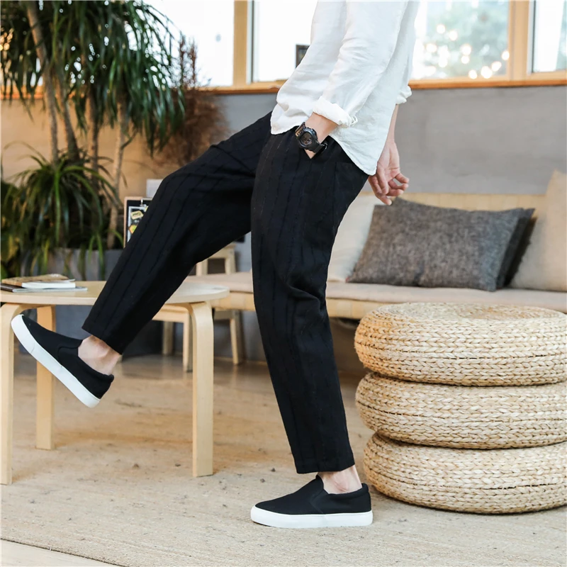 Summer new Chinese Japan style men's striped casual pants loose youth breathable cotton Thick tide trousers Black
Summer new Chinese Japan style men's striped casual pants loose youth breathable cotton Thick tide trousers Black