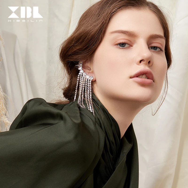 Artificial Rhinestone Long Tassel Earrings for Women Female Temperament Exaggerated Atmospheric Party Wedding Jewelry | Украшения и