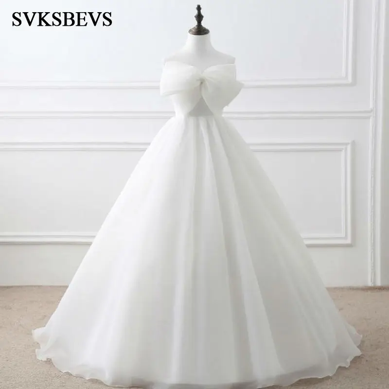 SVKSBEVS 2017 New A Line Bow Strapless Wedding Dresses Sleeveless Off The Shoulder Luxury Satin Bridal Gowns | Свадьбы и торжества