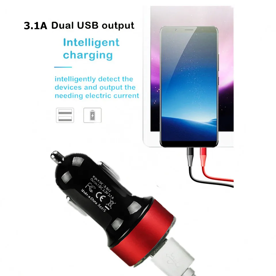 Двойной USB разъем 3 1 А зарядное устройство для телефона прикуриватель светильник