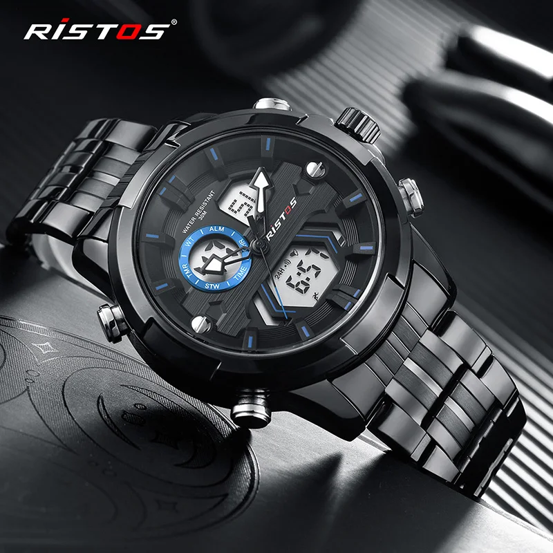 RISTOS Мужские Цифровые Аналоговые наручные часы модные Relojes Masculino Hombre