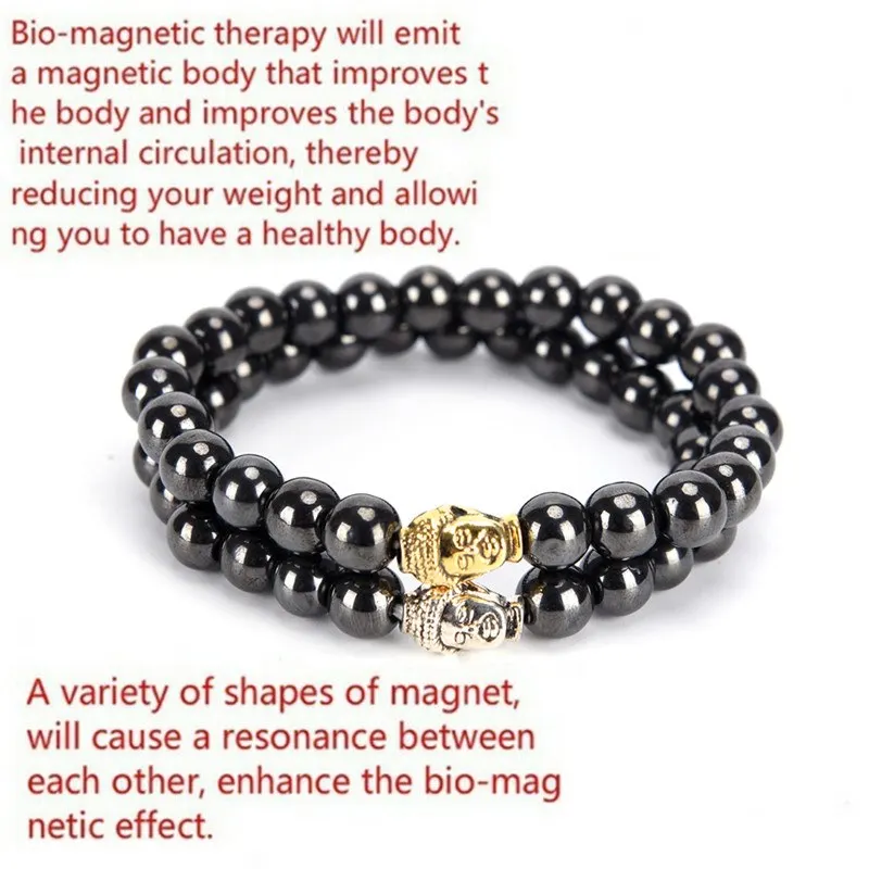 Черный крутой магнитный браслет с бусинами для женщин и мужчин гематитовый