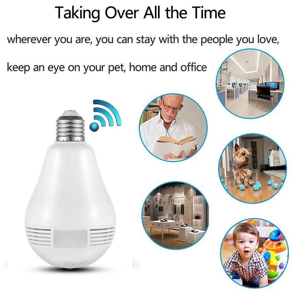360 Degree Wireless 1.3MP WIFI IP Camera Wi-Fi Bulb Lamp Fisheye Panoramic Motion Detection Surveillance Security Camera
360 Degree Wireless 1.3MP WIFI IP Camera Wi-Fi Bulb Lamp Fisheye Panoramic Motion Detection Surveillance Security Camera